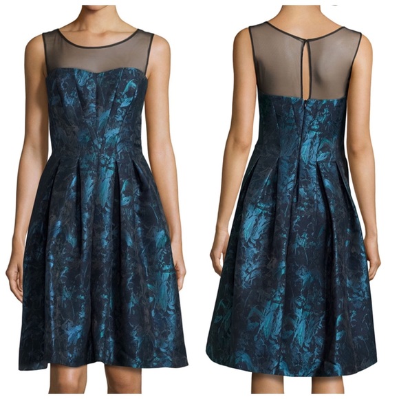 Vera Wang Fit-and-Flare Illusion Neck Dress - Picture 2 of 6